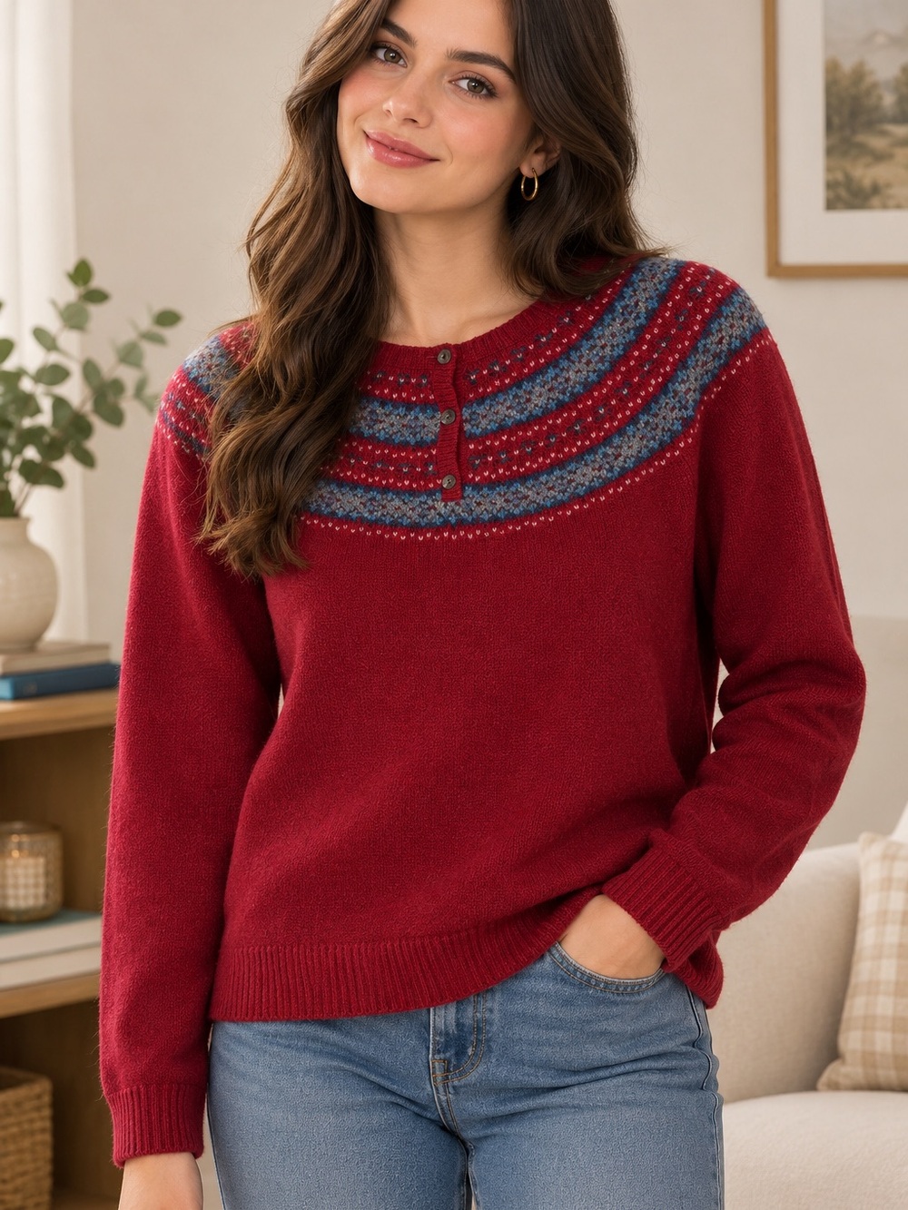 vintage Eddie Bauer women's knit sweater Fair Isle Yoke excellent condition sz L